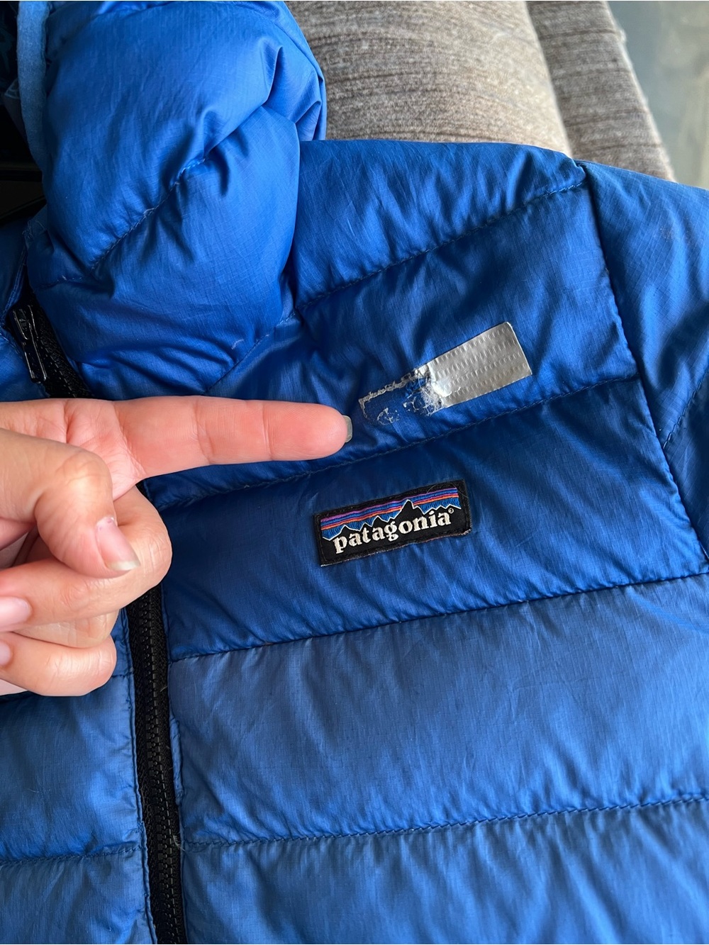 Patagonia Jacket Boys Blue Reversible Down Sweater Hoody Puffer Size M10 - Picture 8 of 11